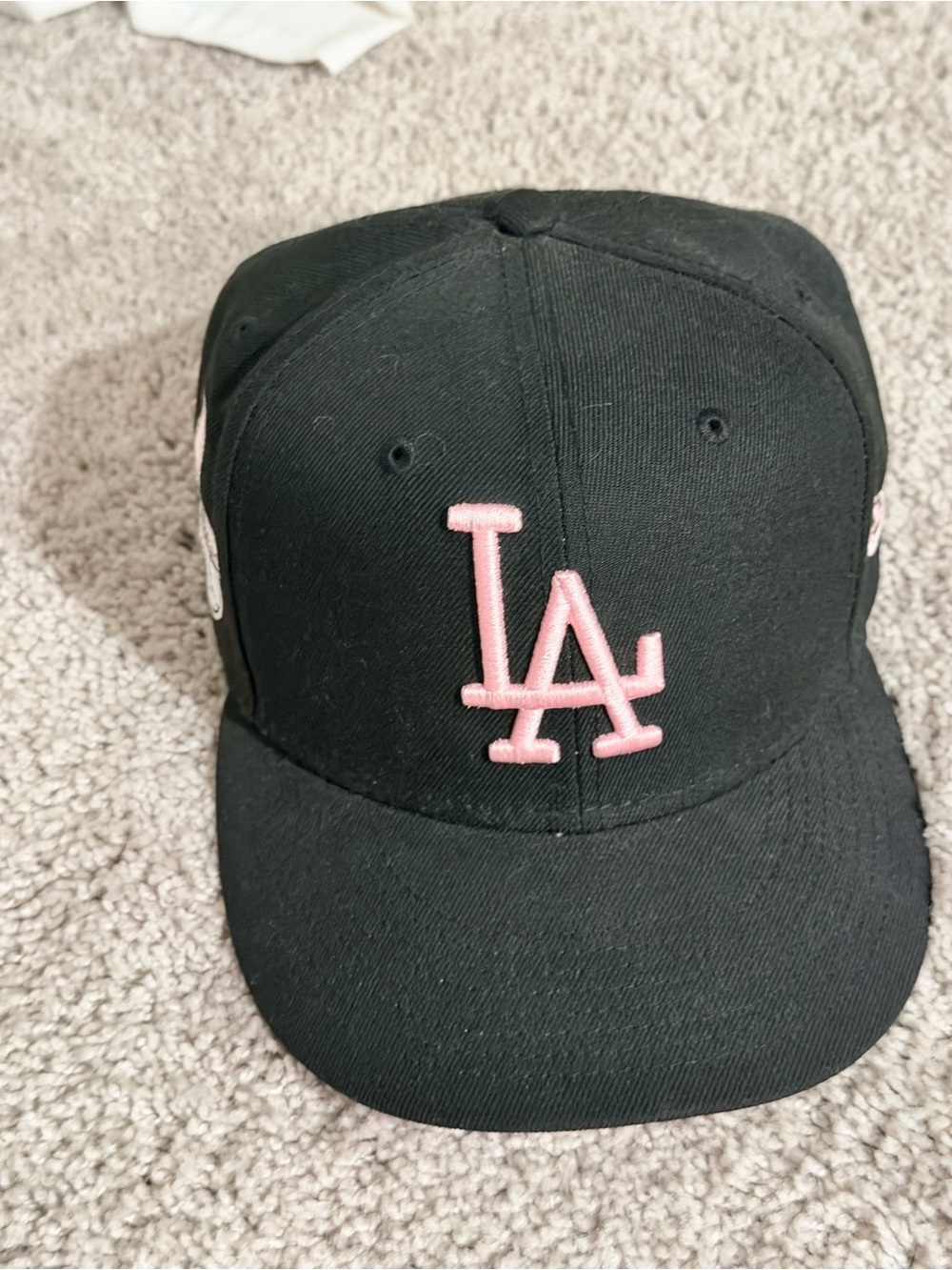 LA Logo Black Baseball Cap with Pink Embroidery